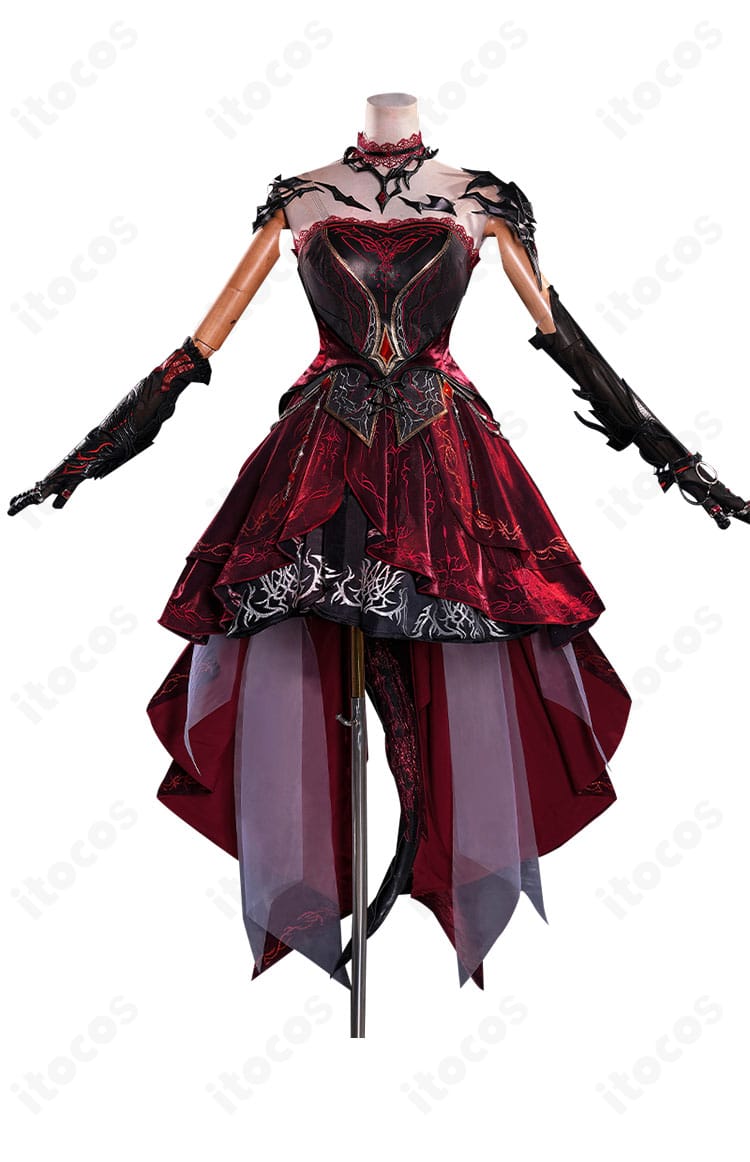 恋と深空 プレイヤーアバター「深紅の熱情」コスチュームの正面ディテール。生地の発色とラインを強調し、フィット感が分かる角度。