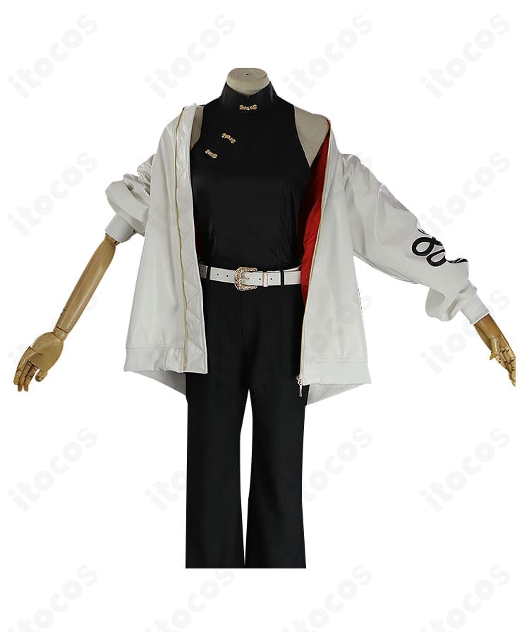 極楽街 タオ コスプレ衣装の正面全身。直線的シルエットで快適な着用感を重視したデザイン