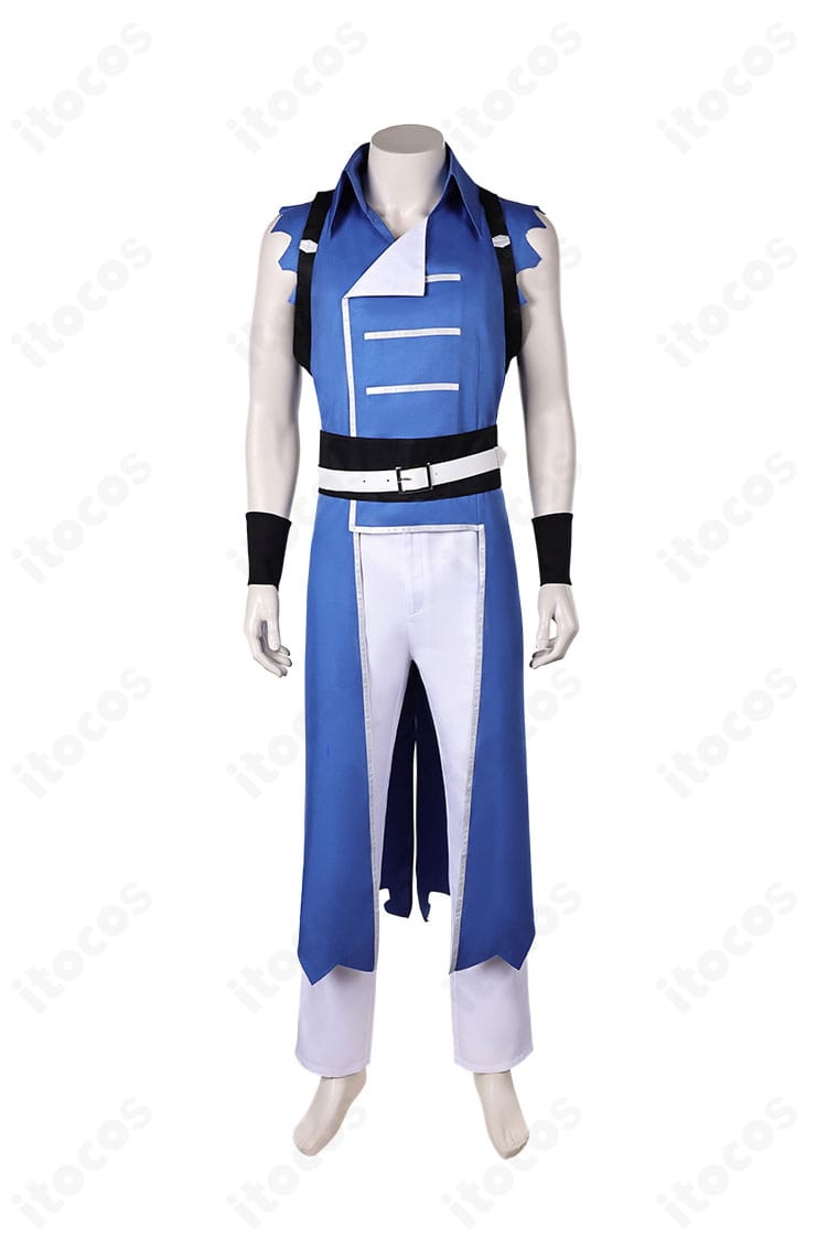 リヒター・ベルモンドのコスプレ衣装正面。ブルートーンと装飾が際立つ高再現デザイン