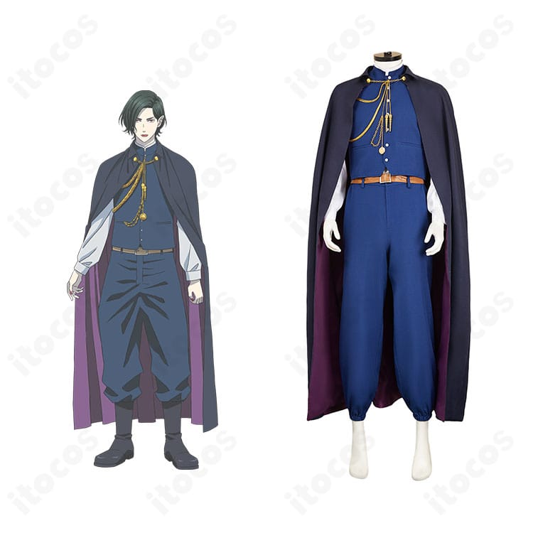 森蘭丸コスプレ衣装の正面とキャラクター比較。マントと胸元装飾まで高再現の仕上がりが分かる画像