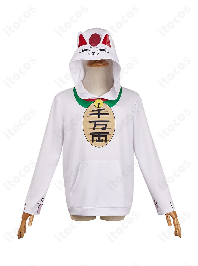 ダンダダン ターボババア 招き猫パーカーの正面。フード装飾と胸元デザインでキャラクター性を高再現