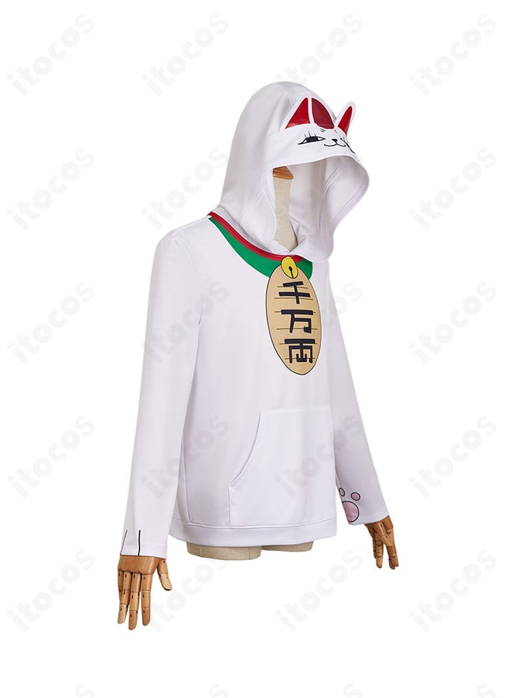 ダンダダン ターボババア 招き猫パーカー左側面。肩から袖にかけてのディテールと着丈を確認可能