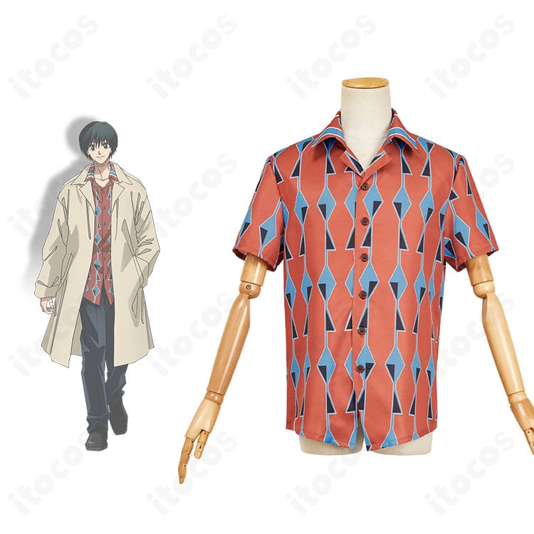 SAKAMOTO DAYS 南雲のコスプレシャツ正面とキャラクター比較。襟と袖の装飾まで忠実に再現した高品質デザイン。