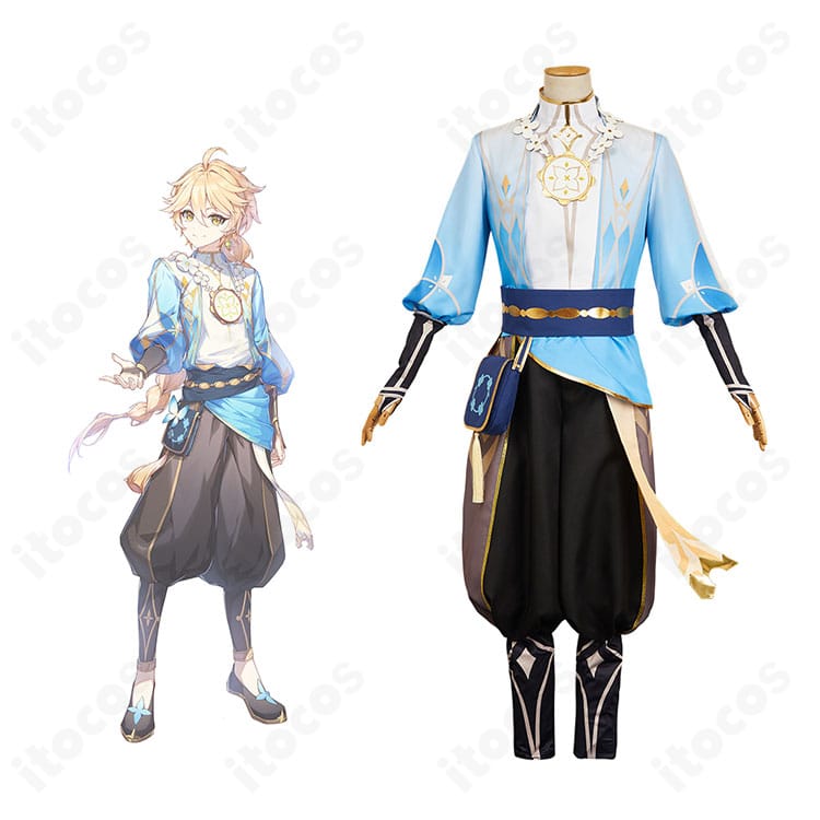 原神 空（Aether）花の騎士のフルセット着用イメージ。騎士風の装飾とシルエットを忠実に再現。