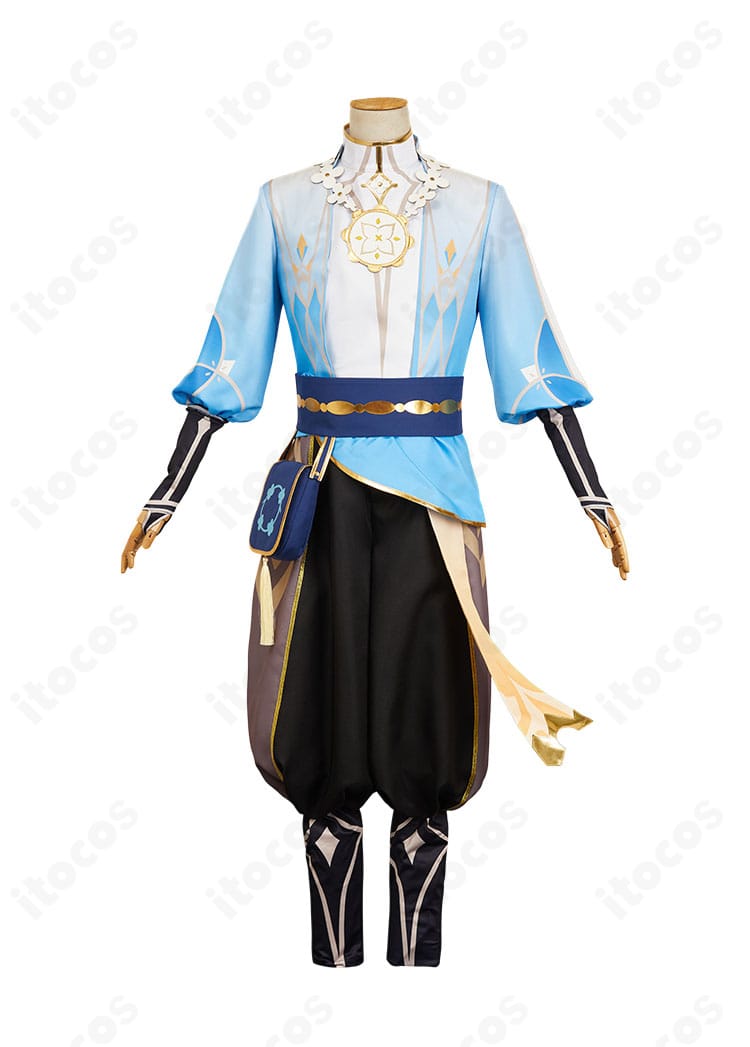 原神 空（Aether）花の騎士 コスプレ衣装の正面全体。高発色の上着とコルセットが映えるデザイン。