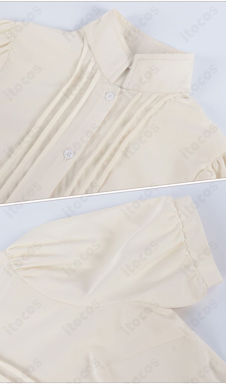 シャツ細部：マリアンヌ衣装の胸元刺繍とステッチワークを捉えた近接画像