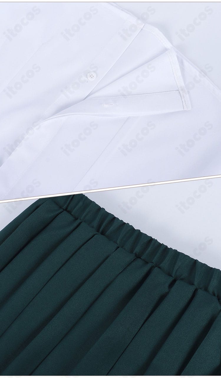 シャツの襟とスカート裾ヘムのアップ 美杉美々美らしい配色・ラインのディテール