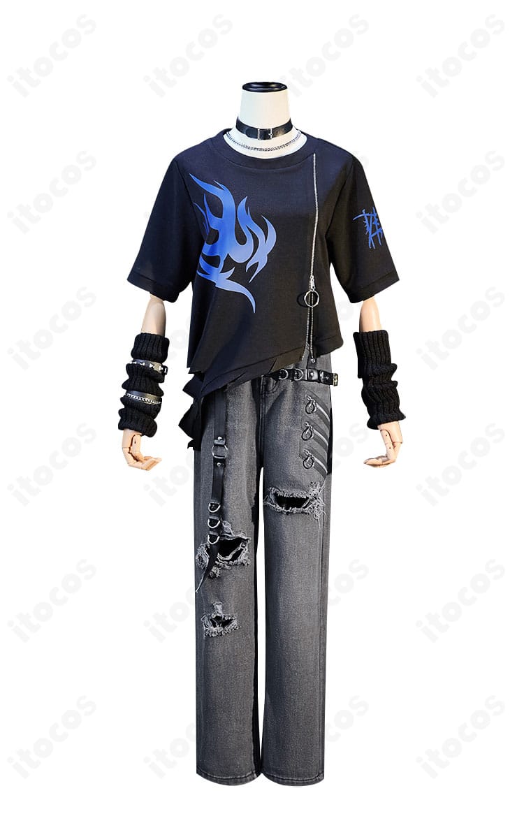 プロジェクトセカイ 青柳冬弥 コスプレ衣装の正面全身。胸元から裾までのラインと配色を忠実に再現。