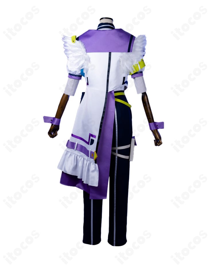 プロメッサ衣装の背面：背中のカッティングと装飾の配置が分かるバックビュー