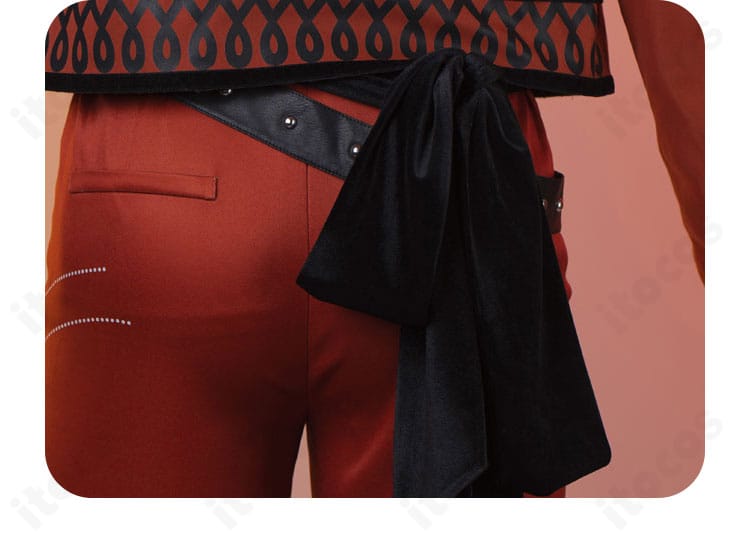 桜河こはく 衣装背面ディテール。背面の縁取り・装飾ラインを強調した画像。