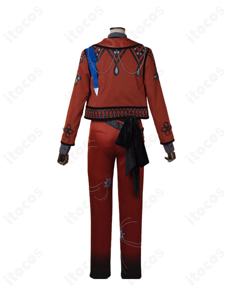 桜河こはく コスプレ衣装 背面全景。コートのラインと背面装飾、裾の落ち感を確認できる画像。