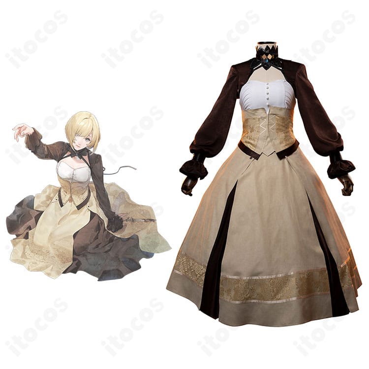 セレス公式ビジュアルと並べた正面比較。高忠実度で再現した終遠のヴィルシュ セレスのコスプレ衣装全体像。