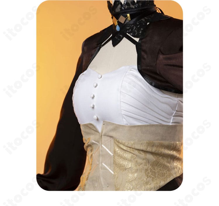 装飾パーツのアップ。袖口から胸元にかけての意匠を強調したセレス衣装ディテール。