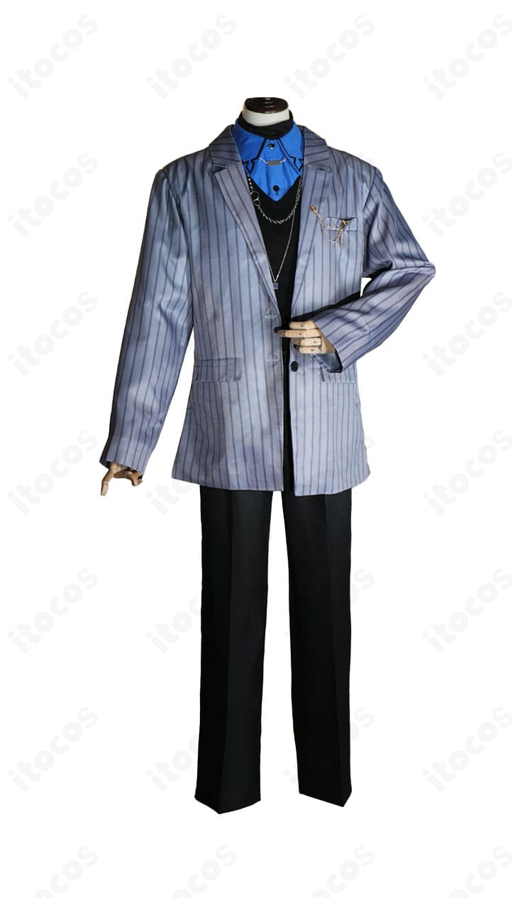 火威青コスプレ衣装の正面全体。コートのシルエット、シャツとインナーのレイヤー、パンツラインが分かる構図。