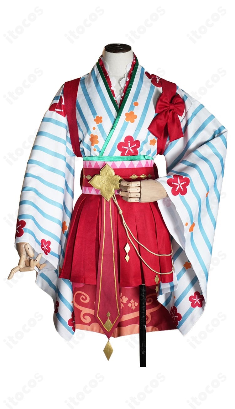 プリコネR ムイミ 正月ver. コスプレ衣装の正面図。襟元の刺繍と帯の意匠、スカートのラインがはっきり分かるカット。