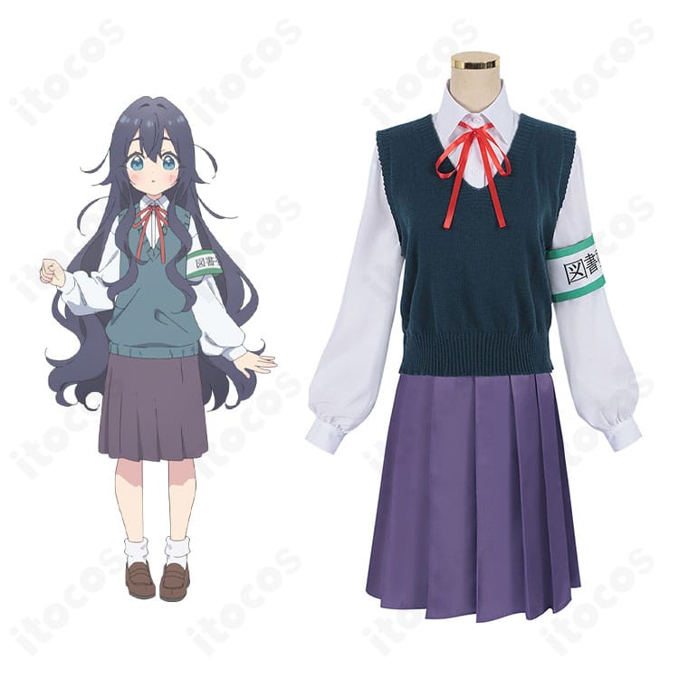 好本静の公式イラストと並べた正面比較。ベストとプリーツ、腕章まで一致するデザインを示す商品正面画像。