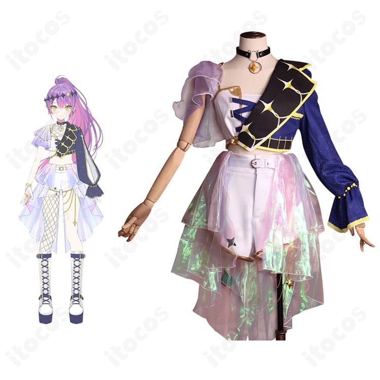 商品正面と常闇トワのビジュアルが並ぶ全体写真。ホロライブ 常闇トワ「Break your ×××」ステージ衣装のコートと尻尾、装飾を含むフルセットを示す画像。