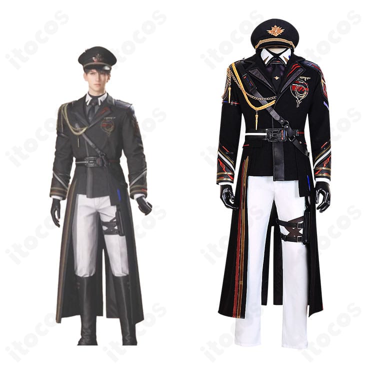 恋と深空 マヒル 遠空執艦官コスプレの正面＋キャラクター比較。配色とラインを忠実再現した制服風デザインの全体感が分かる画像