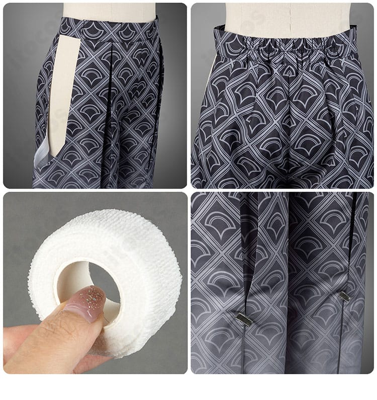 ローレン・イロアス和装コスのズボン装飾ディテール。サイドの意匠が分かる接写画像