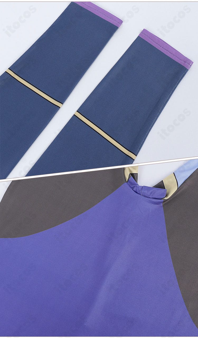 袖とパンツ装飾のアップ。くノ一風のライン取りと配色で和泉緋那の特徴を丁寧に再現。