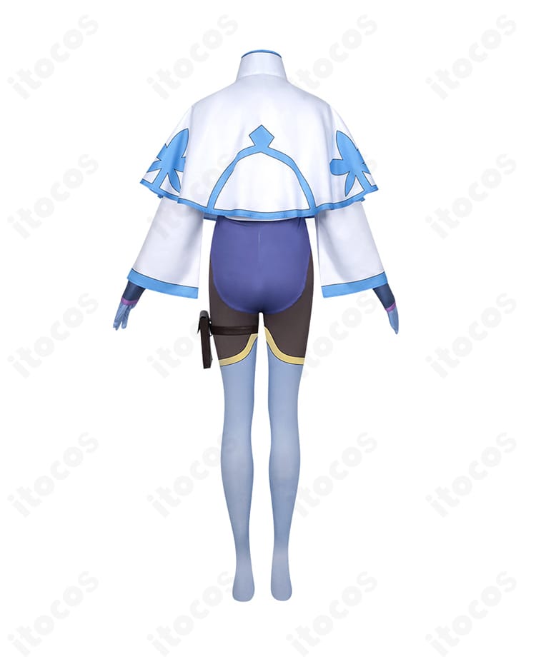 和泉緋那コスプレ衣装の背面ビュー。背面開閉部とストールの流れ、装飾の配置が見えるアングル。