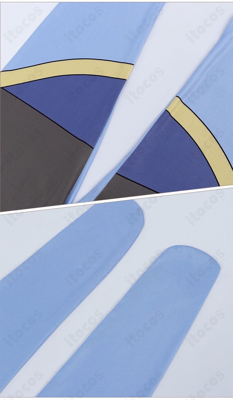 パンツ脚部装飾のクローズアップ。ステッチワークとパネル切り替えで立体感を強調。