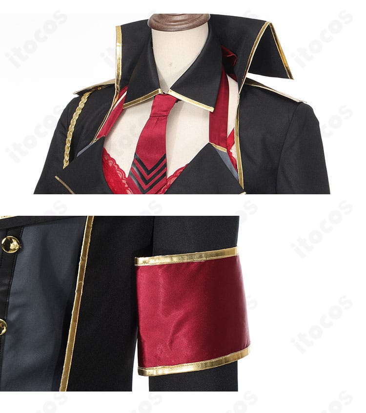 京極サツキ衣装のネクタイと袖装飾のクローズアップ。色味とモチーフの再現度を表すディテール。