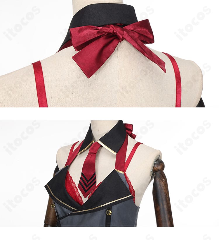 京極サツキ衣装の蝶ネクタイ風アクセントと襟の装飾。首元のポイントを捉えたディテール。