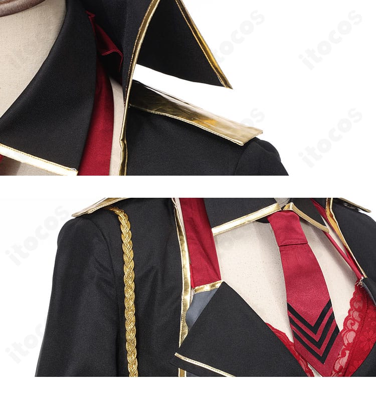 京極サツキ衣装の肩まわり装飾詳細。肩章風の意匠とステッチの見え方を示すアップ。