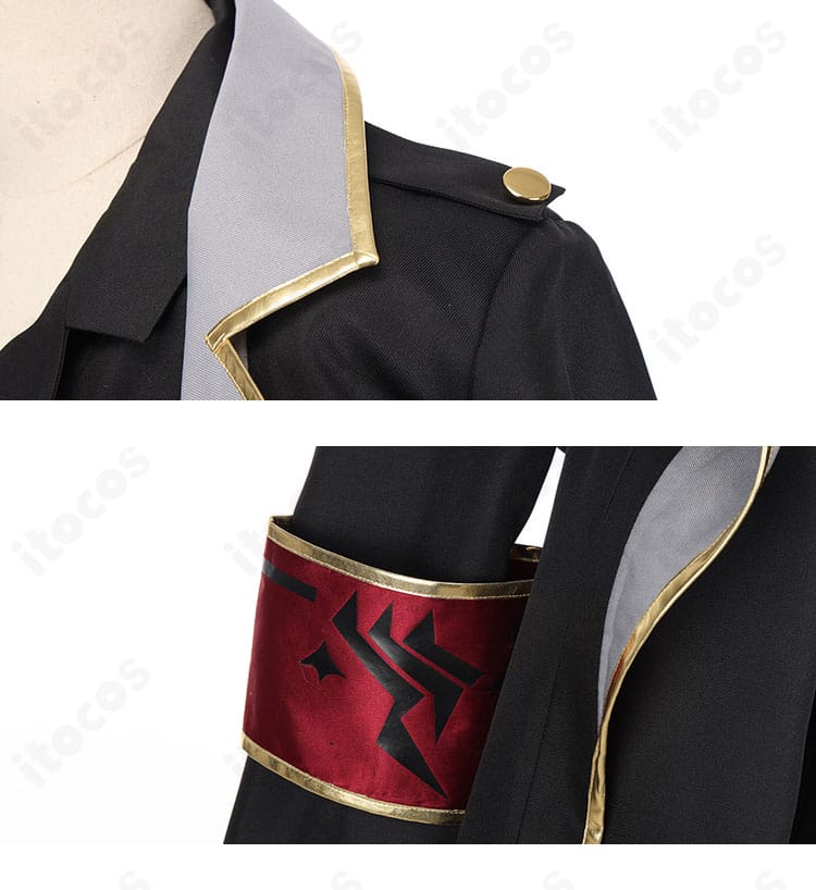 元宮チアキ衣装の肩〜袖ディテール。肩の切り替えと装飾配置でシルエットの美しさを表現。