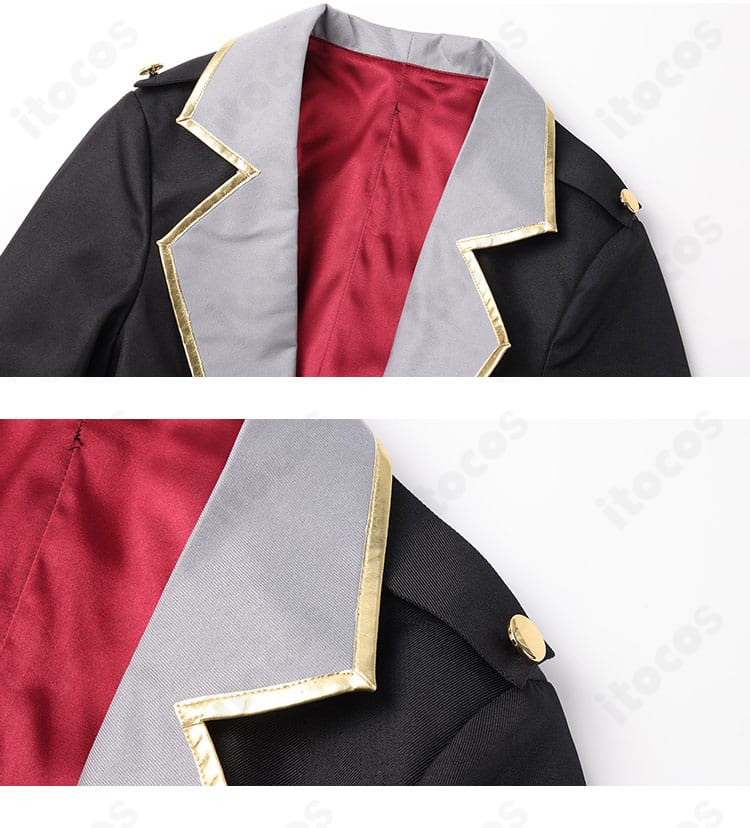 元宮チアキ衣装の襟元装飾ディテール。襟の形状と装飾がバランス良く配置された様子。