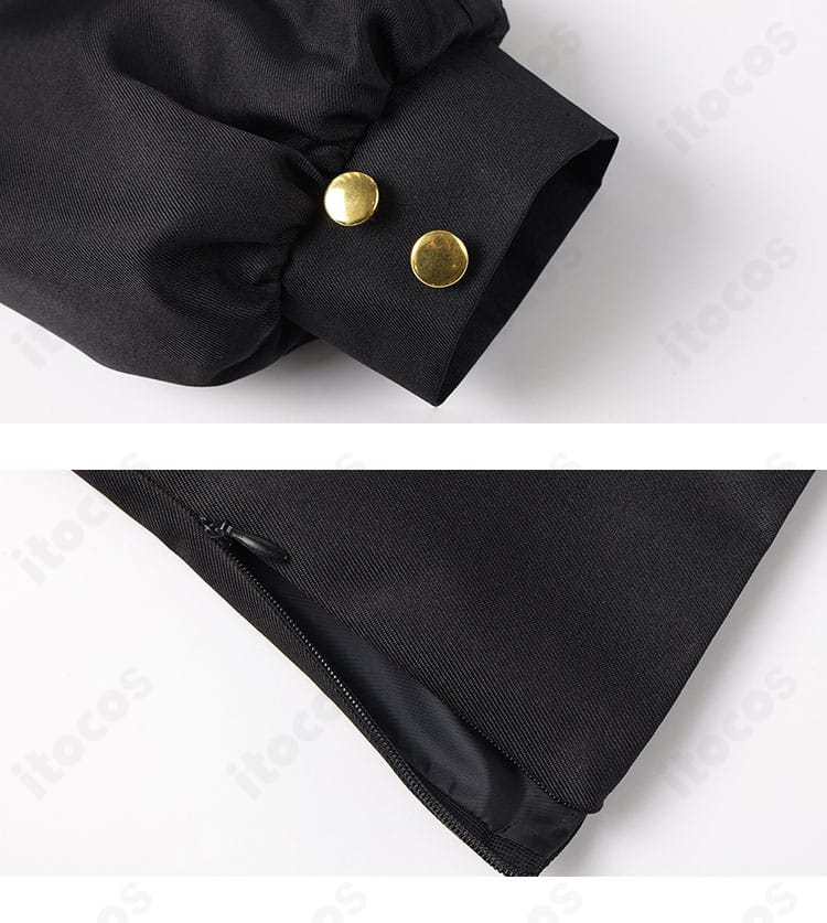 元宮チアキ衣装の袖口とチェーン装飾ディテール。金具と生地の質感コントラストを示した画像。