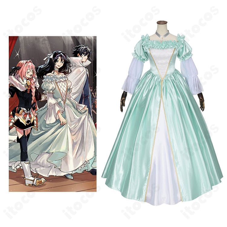 ロクサーヌのキャラクターと衣装正面を並べた画像。Fate/Grand Orderのロクサーヌ衣装の全体バランスと再現度が分かる。