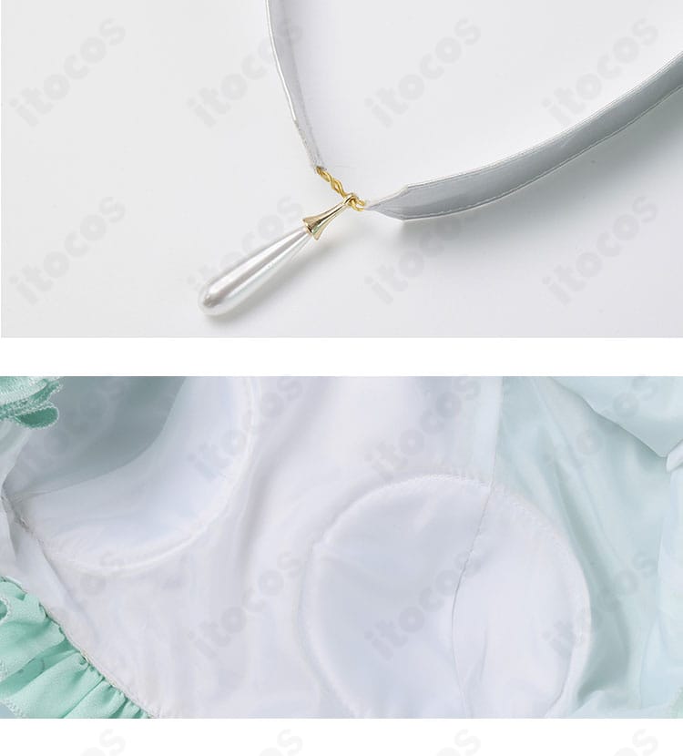 チョーカーと内側装飾の近接画像。首元アクセントと裏側の丁寧な仕立てが見える。