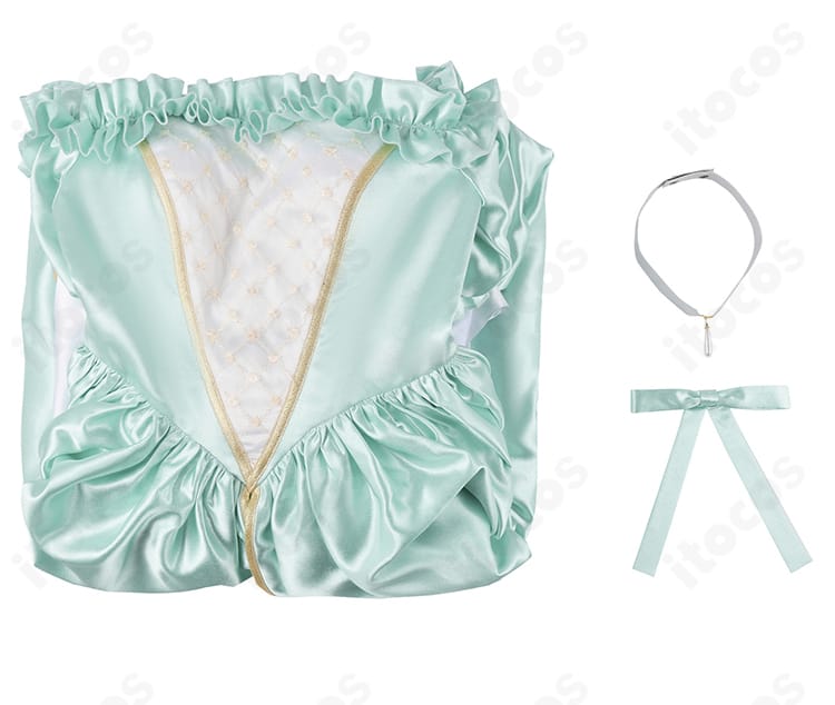 セット内容一式。ワンピース・チョーカー・髪飾りの3点セットを並べて紹介。