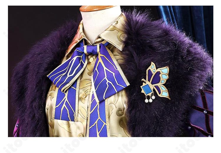 第五人格 空軍（マーサ）菖蒲 コスプレ衣装の蝶ネクタイ装飾。色味と結びの形状を詳細表示。