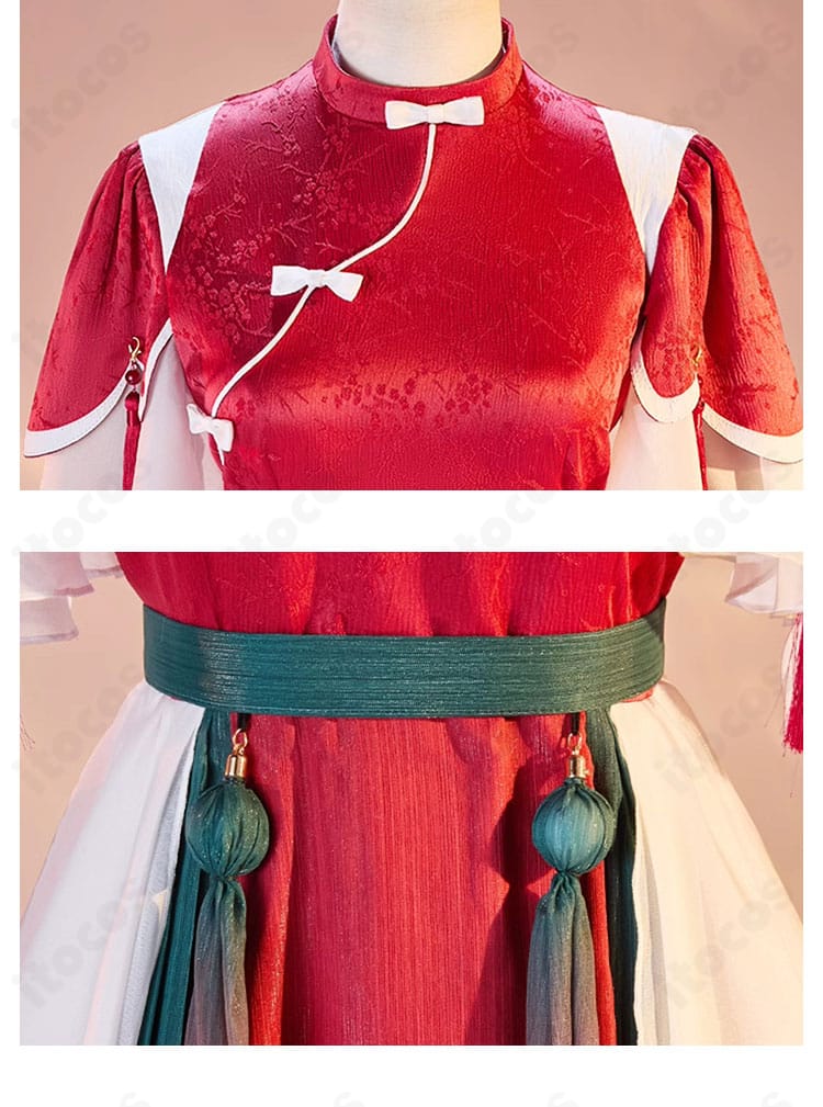 唐 可可 上海ver コスプレ衣装の斜襟と腰飾りディテール。スタイリッシュなアクセントを強調した接写。