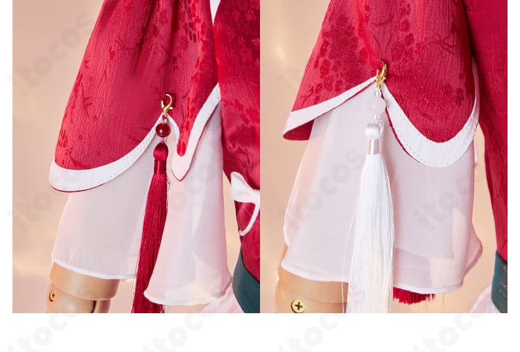 唐 可可 上海ver コスプレ衣装の袖装飾アップ。美しい刺繍と縁取りのディテールが分かる画像。