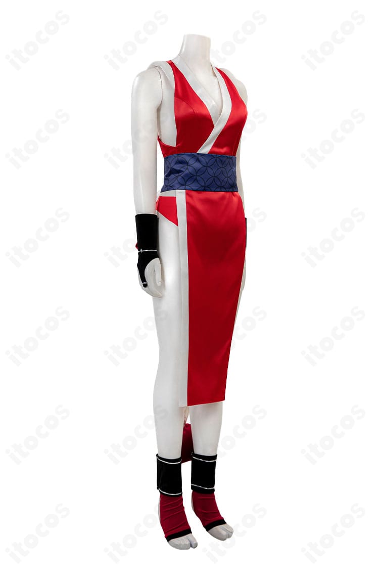 不知火舞 コスプレ衣装 右側面のディテール。サイドのカッティングと縫製の美しさが際立つ角度。