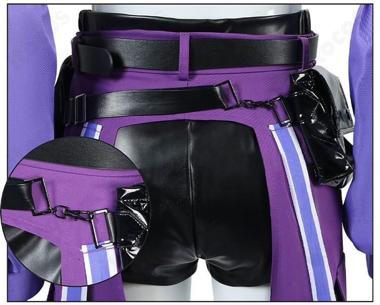 ホロライブ 綺々羅々ヴィヴィのベルト装飾ディテール。バックル形状とステッチワークに焦点を当てた画像