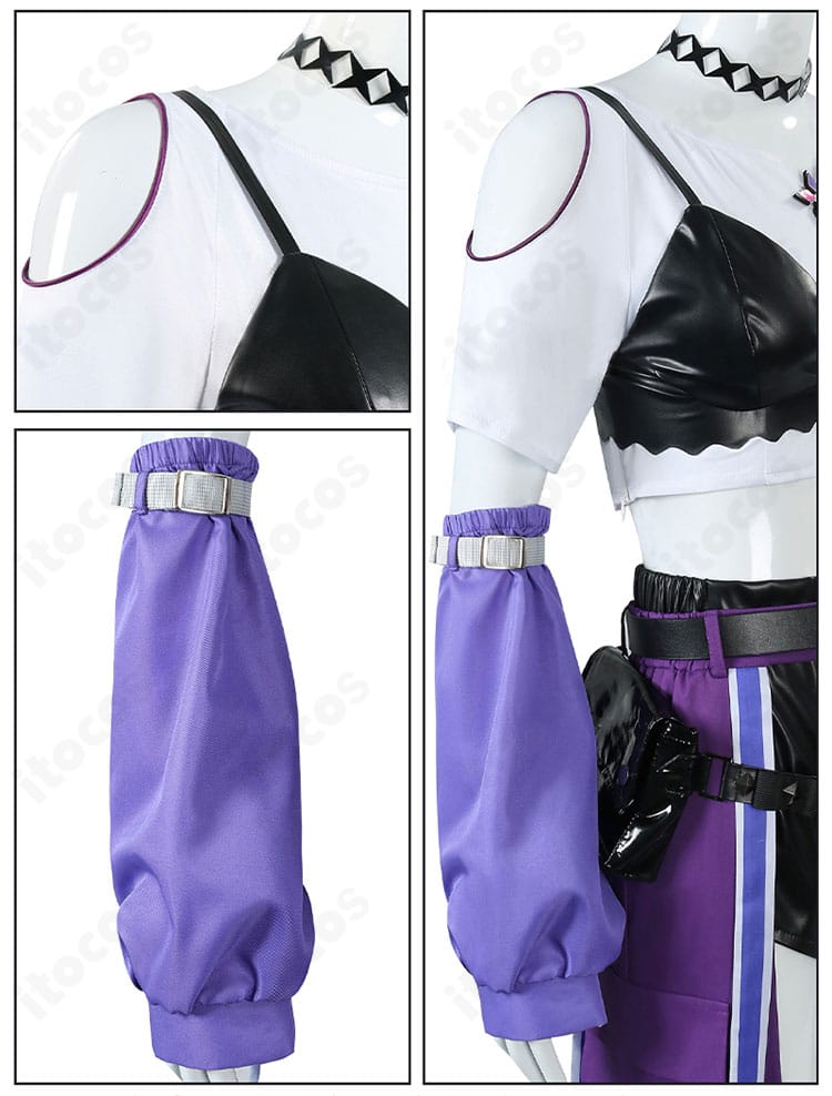 ホロライブ 綺々羅々ヴィヴィの肩袖装飾ディテール。アームカバーの縫製とエッジ仕上げを示す画像