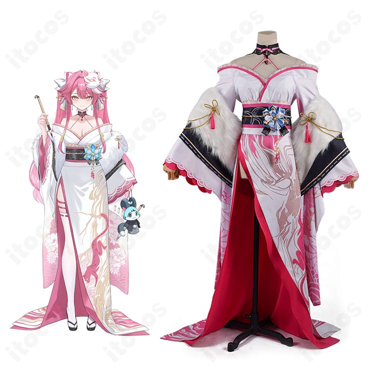 ラオーラ・パンテーラ正月衣装コスプレの正面とキャライメージ。イベント向けの着物風シルエットを高再現