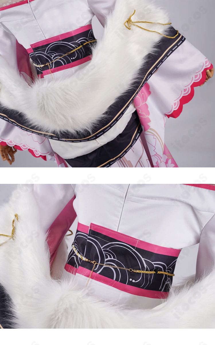 正月衣装コスプレの背面装飾ディテール。背中の意匠から裾までの流れを確認