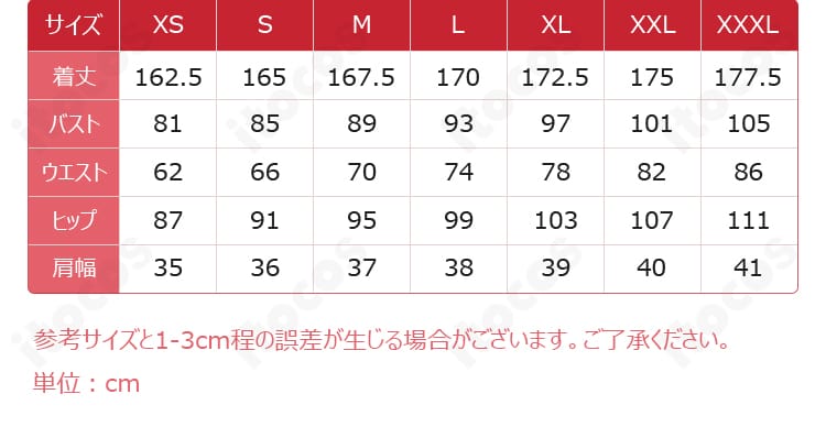 アークナイツ ラケラマリン衣装のサイズ表。S〜XXLの寸法ガイドを示す説明画像。