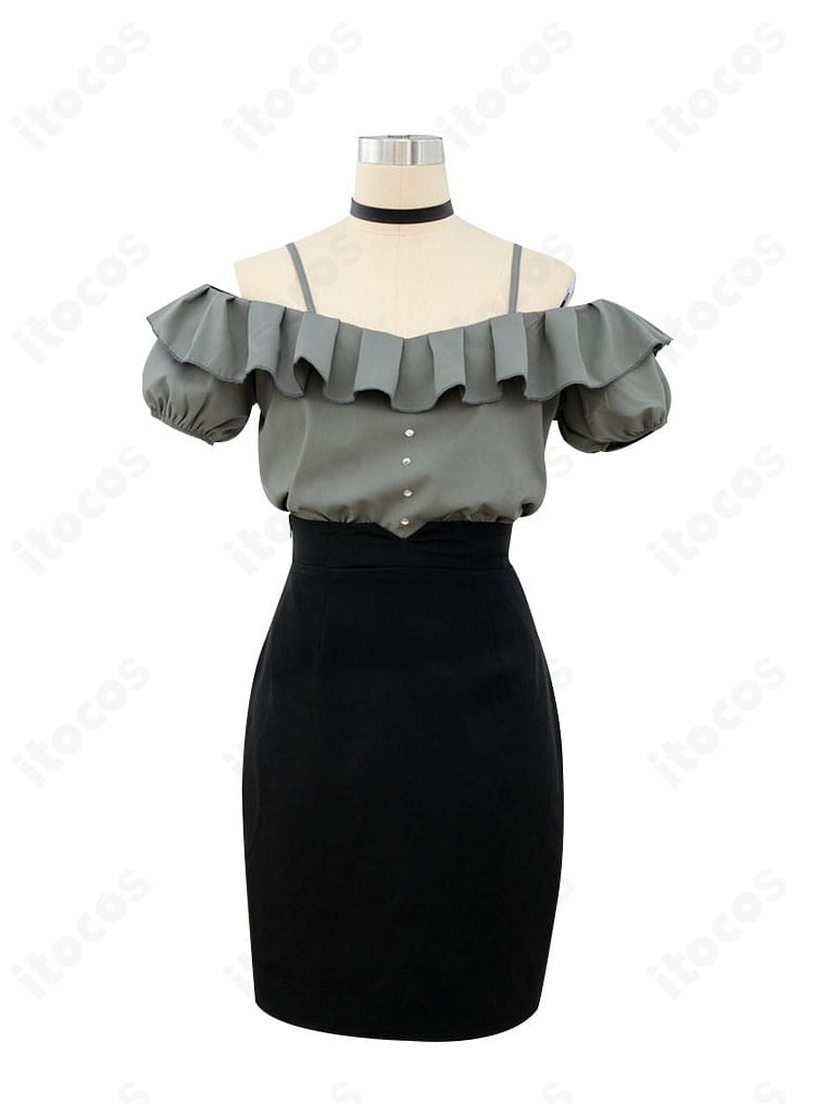 祐天寺にゃむ コスプレ衣装 正面。トップス・スカート・チョーカーの3点がわかるディテール重視の商品画像。