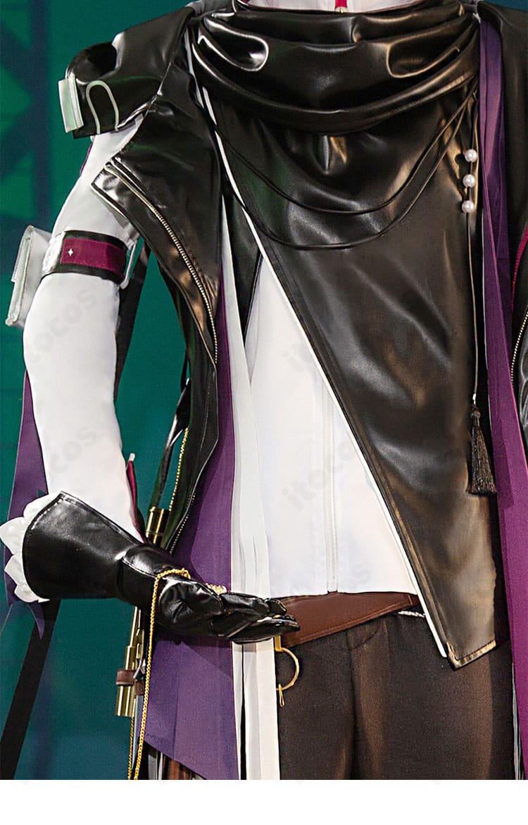 アークナイツ ルーメン衣装の装飾アップ。胸元チェーンと刺繍風意匠の質感ディテール