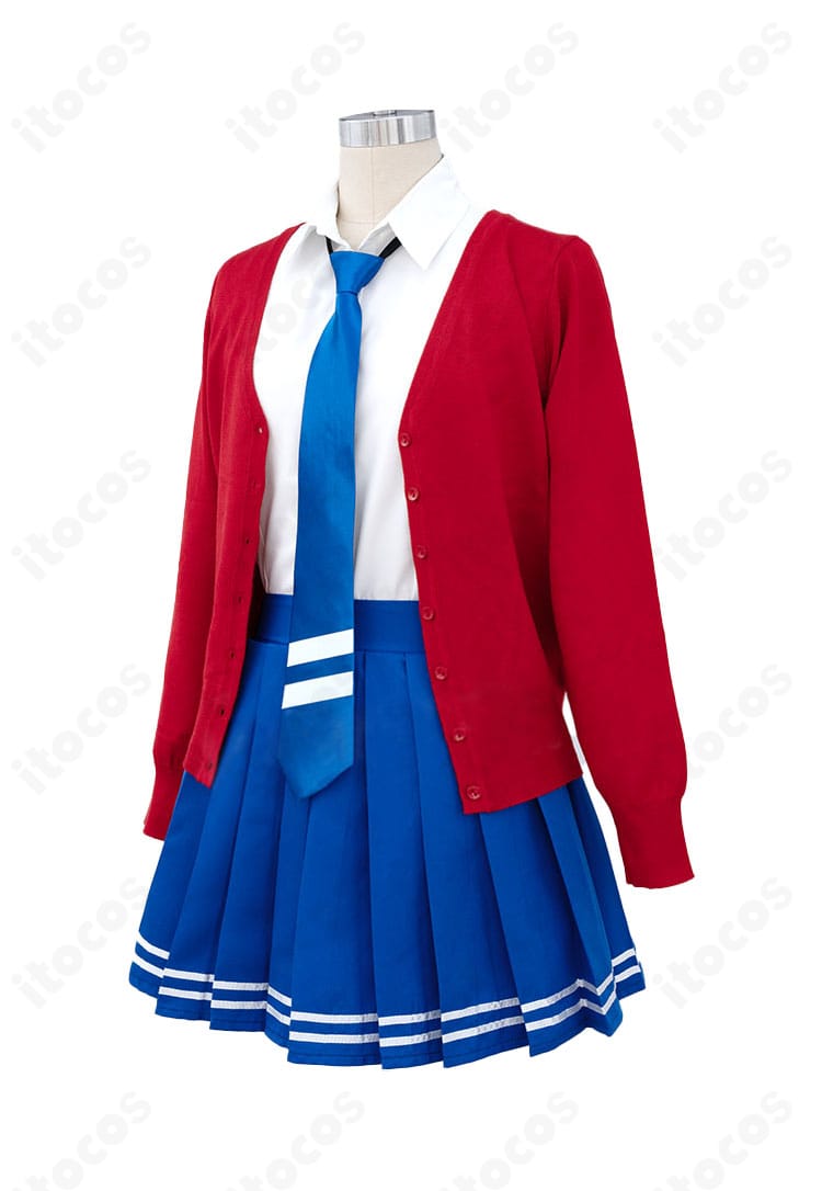 MiSide ミラ コスプレ衣装の左側面。袖のラインや裾のカッティング、髪飾りの見え方を確認できる画像