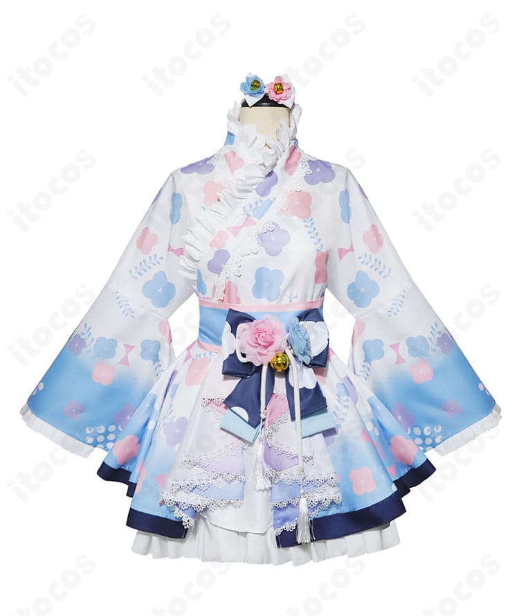 天宮こころ 新衣装和装の正面全身。斜襟と帯の配置がわかる高再現デザイン。