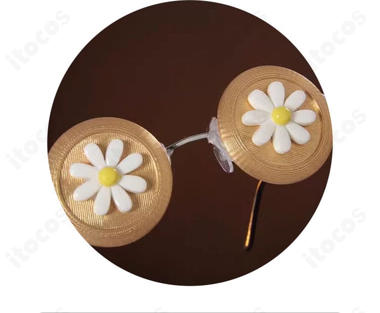 アリス・デロス（記者）イメージの眼鏡小物。フレーム形状と雰囲気再現に焦点を当てたディテール。