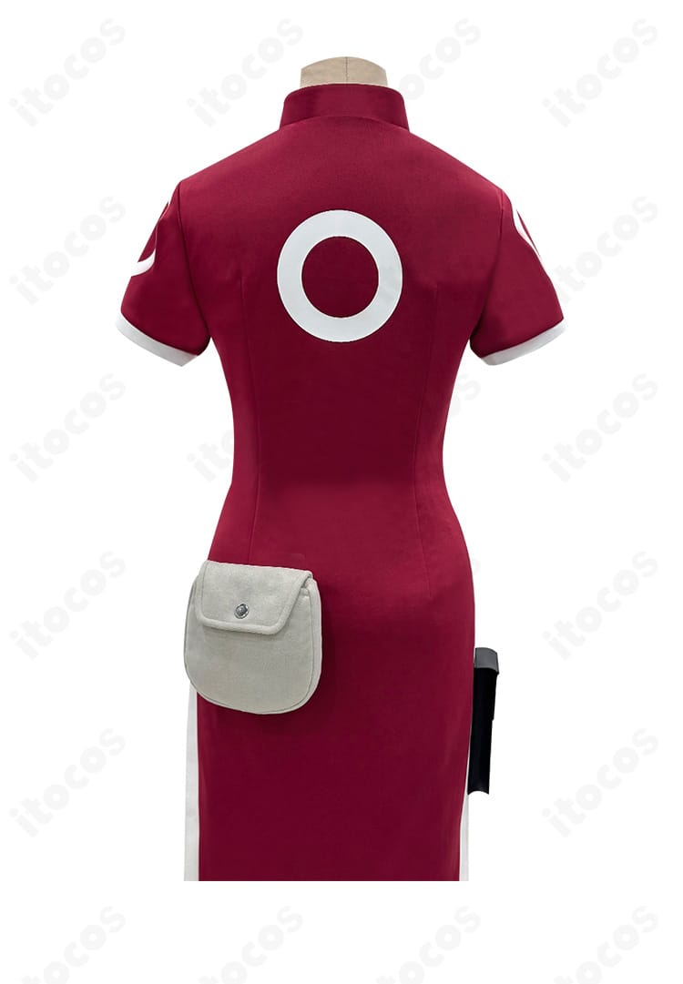 春野サクラ チャイナドレス衣装の背面。背中の切り替えとポーチベルト、裾のラインを鮮明に確認可能。